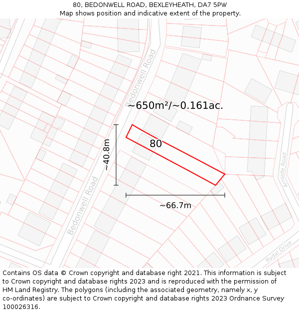 80, BEDONWELL ROAD, BEXLEYHEATH, DA7 5PW: Plot and title map