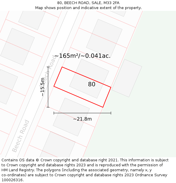 80, BEECH ROAD, SALE, M33 2FA: Plot and title map