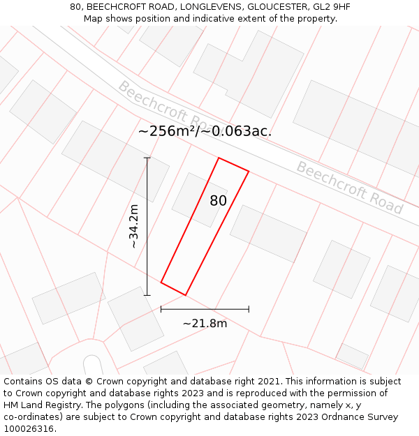 80, BEECHCROFT ROAD, LONGLEVENS, GLOUCESTER, GL2 9HF: Plot and title map