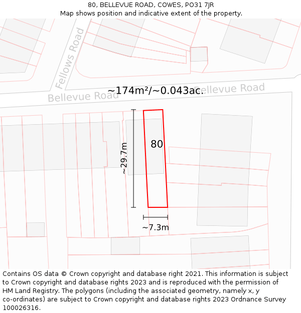 80, BELLEVUE ROAD, COWES, PO31 7JR: Plot and title map