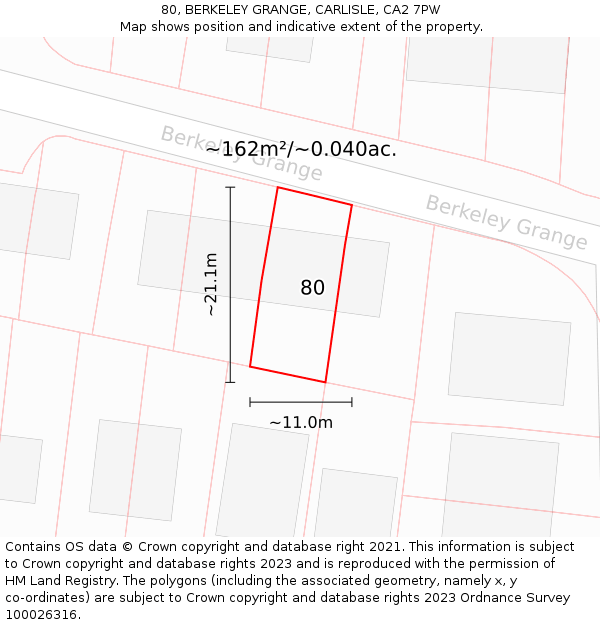 80, BERKELEY GRANGE, CARLISLE, CA2 7PW: Plot and title map