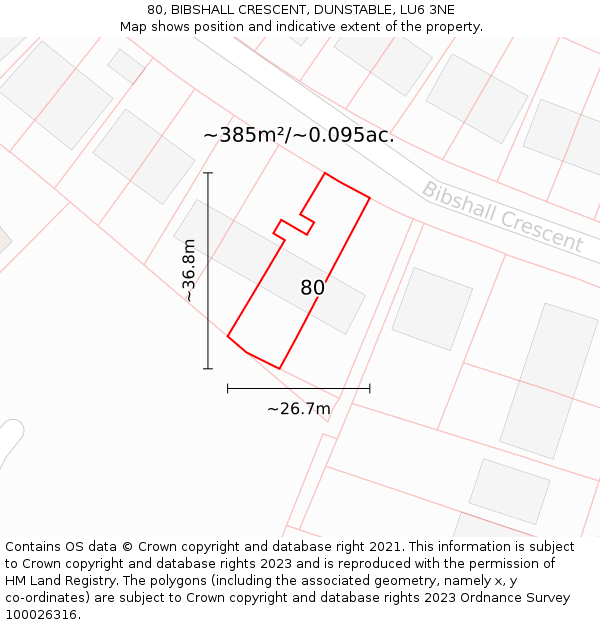 80, BIBSHALL CRESCENT, DUNSTABLE, LU6 3NE: Plot and title map