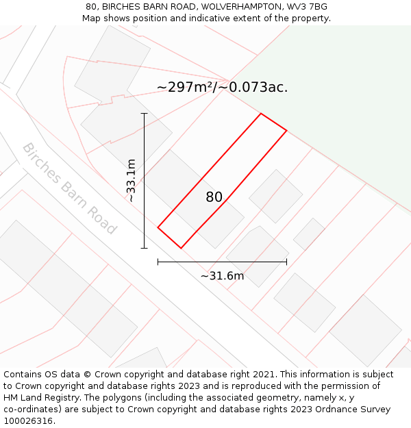 80, BIRCHES BARN ROAD, WOLVERHAMPTON, WV3 7BG: Plot and title map