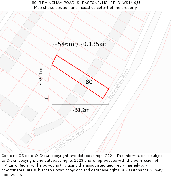 80, BIRMINGHAM ROAD, SHENSTONE, LICHFIELD, WS14 0JU: Plot and title map