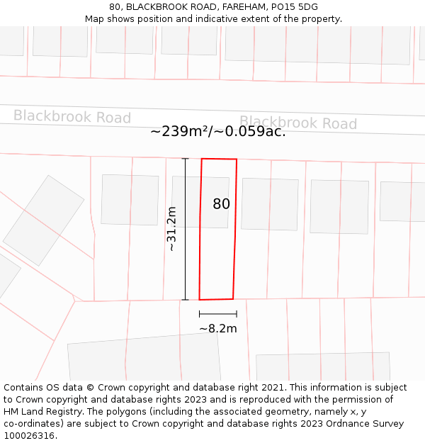 80, BLACKBROOK ROAD, FAREHAM, PO15 5DG: Plot and title map