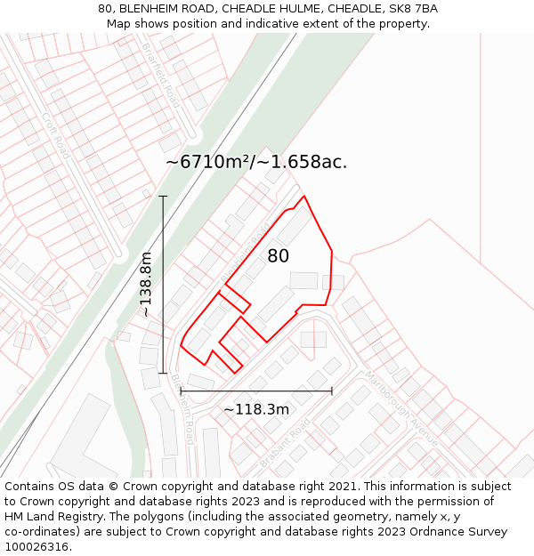 80, BLENHEIM ROAD, CHEADLE HULME, CHEADLE, SK8 7BA: Plot and title map