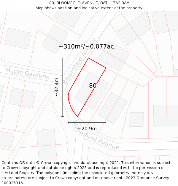 80, BLOOMFIELD AVENUE, BATH, BA2 3AA: Plot and title map