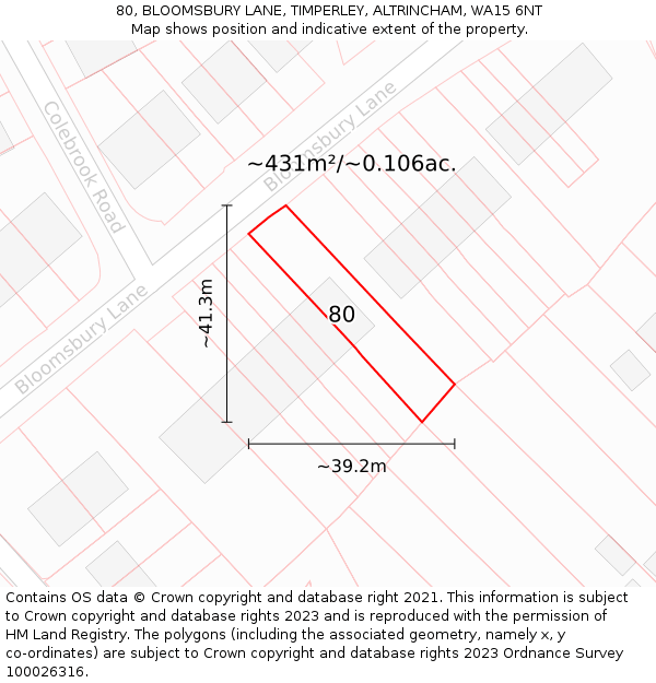 80, BLOOMSBURY LANE, TIMPERLEY, ALTRINCHAM, WA15 6NT: Plot and title map