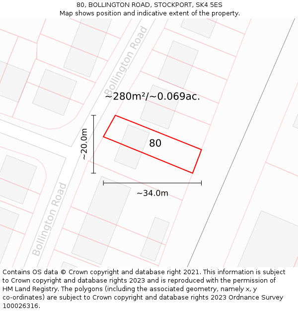 80, BOLLINGTON ROAD, STOCKPORT, SK4 5ES: Plot and title map