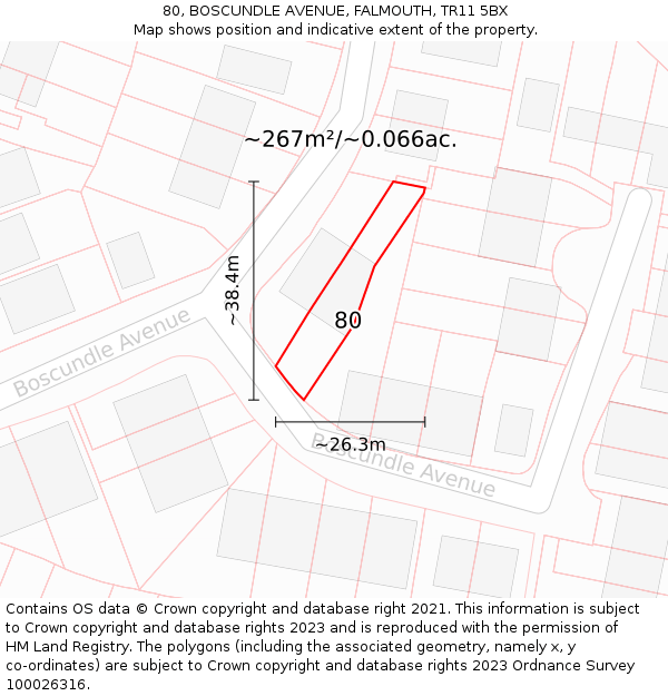 80, BOSCUNDLE AVENUE, FALMOUTH, TR11 5BX: Plot and title map