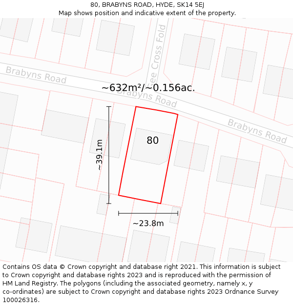 80, BRABYNS ROAD, HYDE, SK14 5EJ: Plot and title map