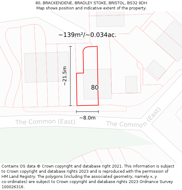 80, BRACKENDENE, BRADLEY STOKE, BRISTOL, BS32 9DH: Plot and title map