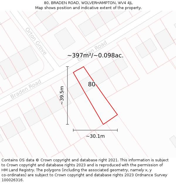 80, BRADEN ROAD, WOLVERHAMPTON, WV4 4JL: Plot and title map