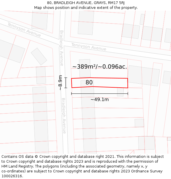 80, BRADLEIGH AVENUE, GRAYS, RM17 5RJ: Plot and title map