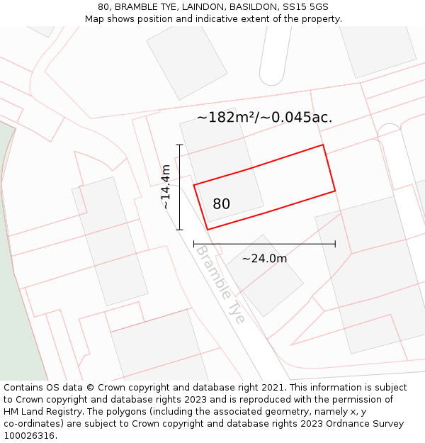 80, BRAMBLE TYE, LAINDON, BASILDON, SS15 5GS: Plot and title map