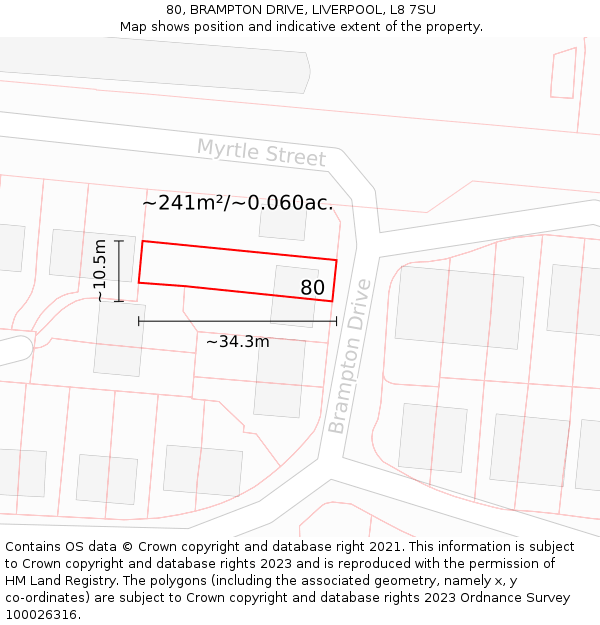80, BRAMPTON DRIVE, LIVERPOOL, L8 7SU: Plot and title map
