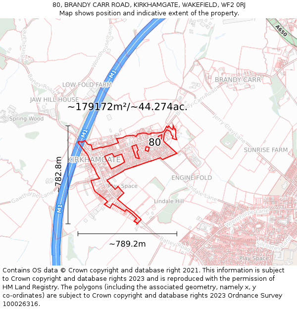 80, BRANDY CARR ROAD, KIRKHAMGATE, WAKEFIELD, WF2 0RJ: Plot and title map
