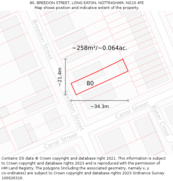 80, BREEDON STREET, LONG EATON, NOTTINGHAM, NG10 4FE: Plot and title map
