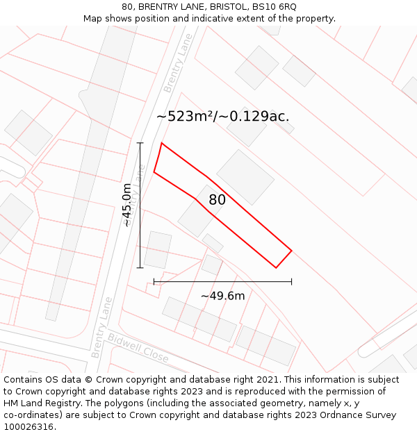 80, BRENTRY LANE, BRISTOL, BS10 6RQ: Plot and title map