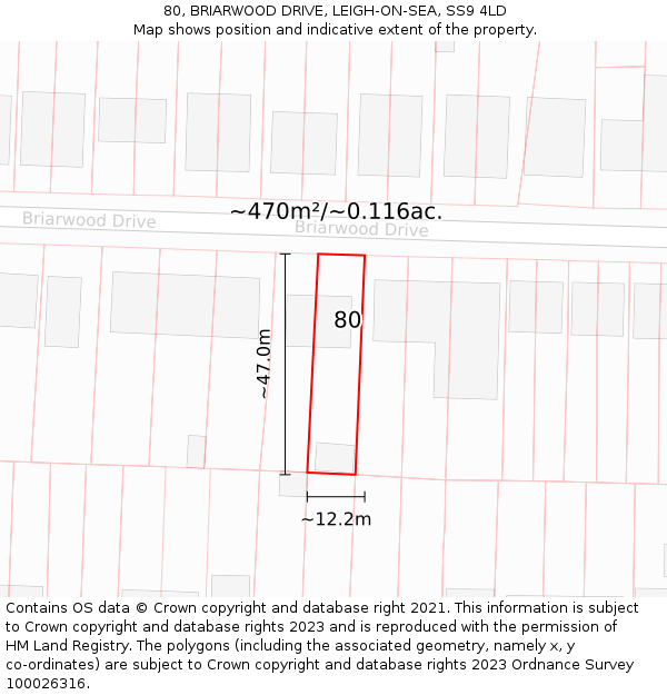 80, BRIARWOOD DRIVE, LEIGH-ON-SEA, SS9 4LD: Plot and title map