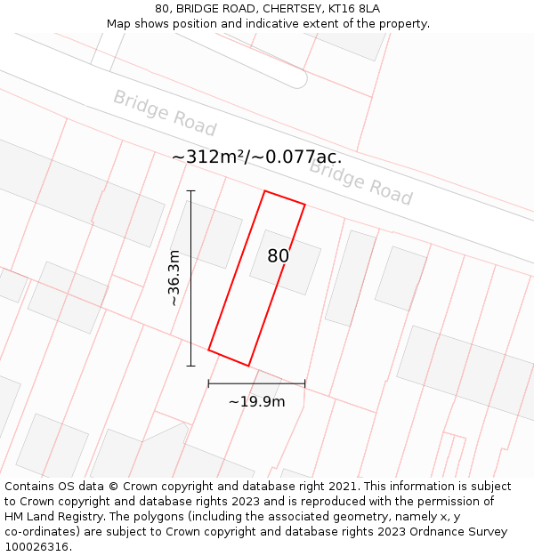80, BRIDGE ROAD, CHERTSEY, KT16 8LA: Plot and title map