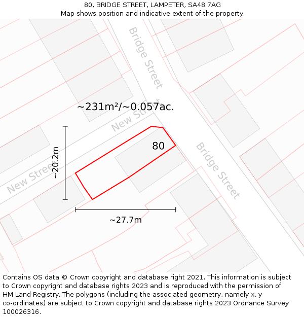 80, BRIDGE STREET, LAMPETER, SA48 7AG: Plot and title map