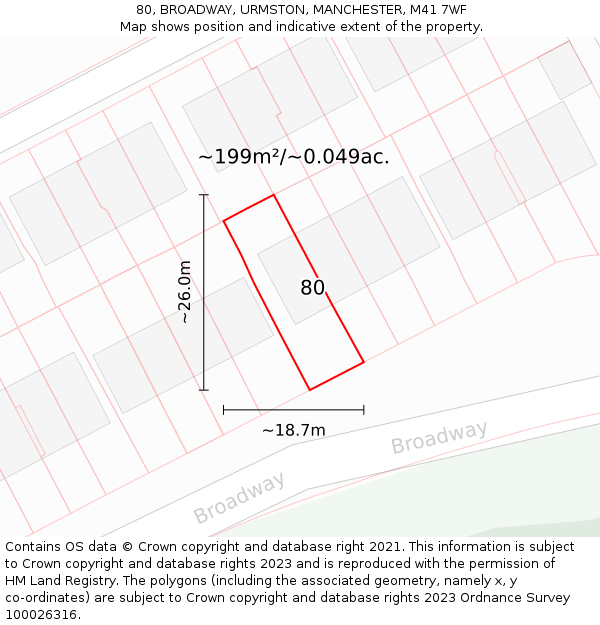 80, BROADWAY, URMSTON, MANCHESTER, M41 7WF: Plot and title map