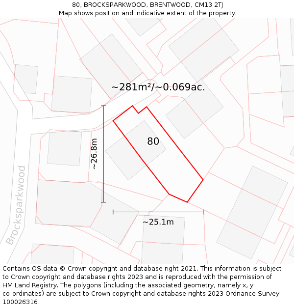 80, BROCKSPARKWOOD, BRENTWOOD, CM13 2TJ: Plot and title map