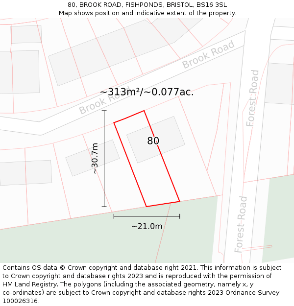 80, BROOK ROAD, FISHPONDS, BRISTOL, BS16 3SL: Plot and title map