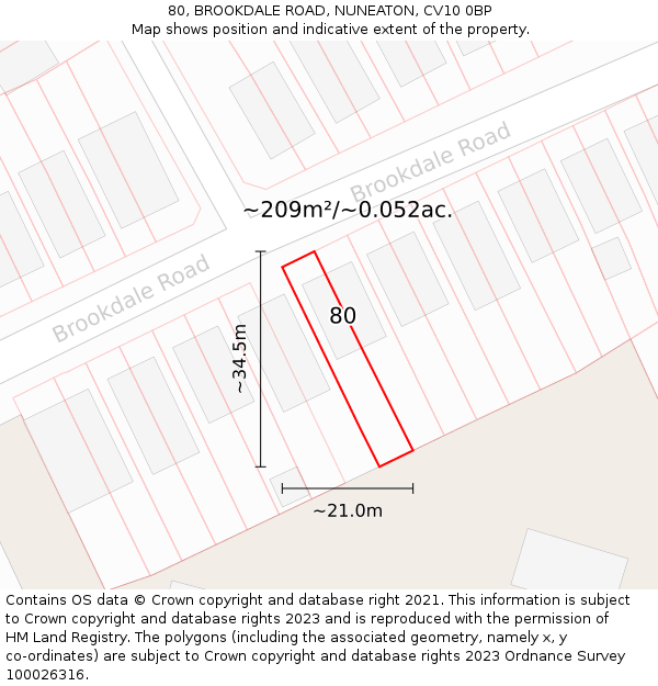 80, BROOKDALE ROAD, NUNEATON, CV10 0BP: Plot and title map