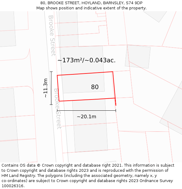 80, BROOKE STREET, HOYLAND, BARNSLEY, S74 9DP: Plot and title map