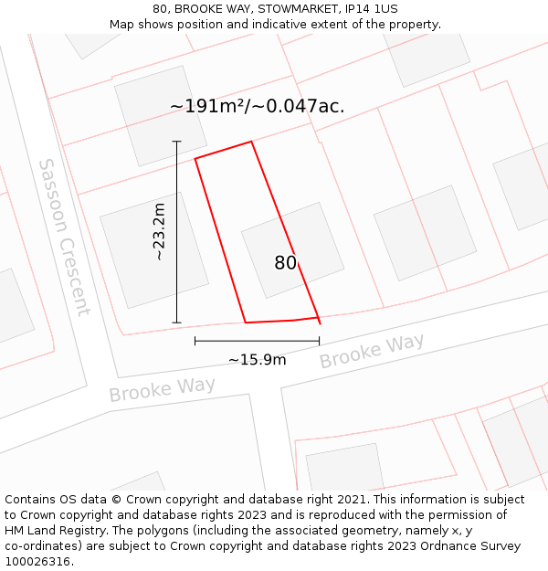 80, BROOKE WAY, STOWMARKET, IP14 1US: Plot and title map