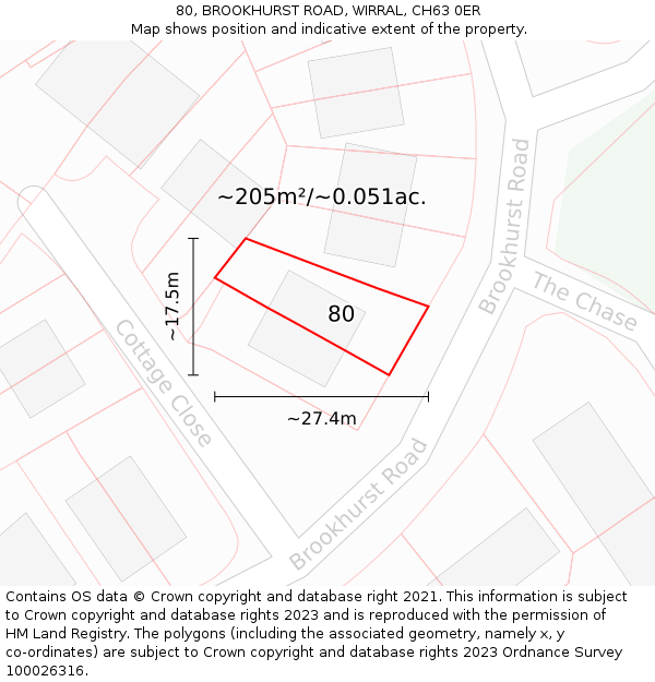 80, BROOKHURST ROAD, WIRRAL, CH63 0ER: Plot and title map