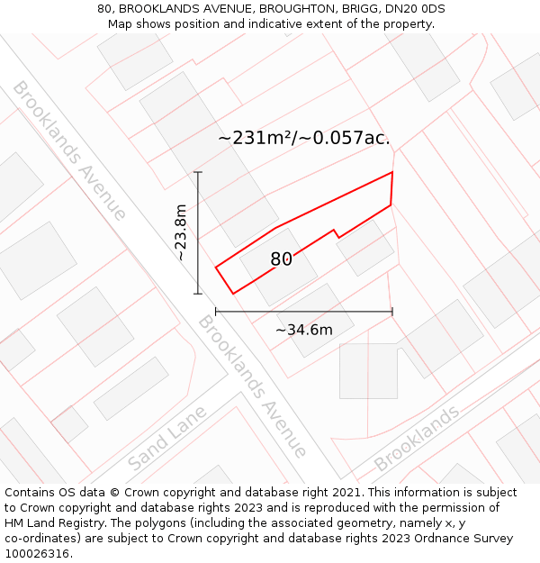 80, BROOKLANDS AVENUE, BROUGHTON, BRIGG, DN20 0DS: Plot and title map