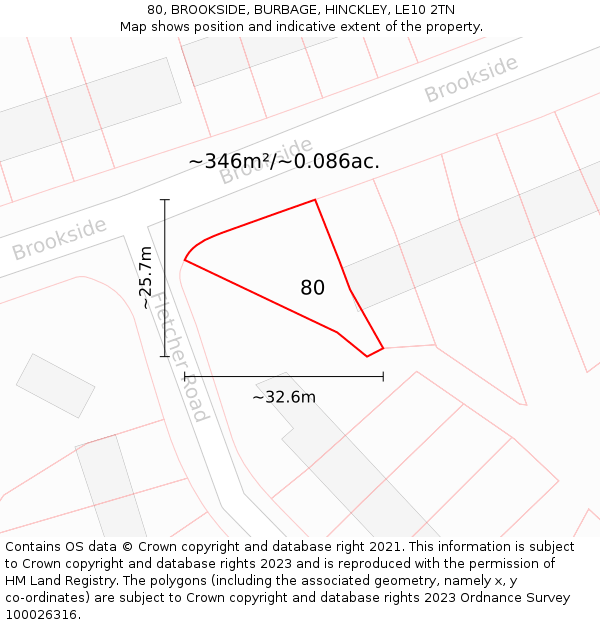 80, BROOKSIDE, BURBAGE, HINCKLEY, LE10 2TN: Plot and title map