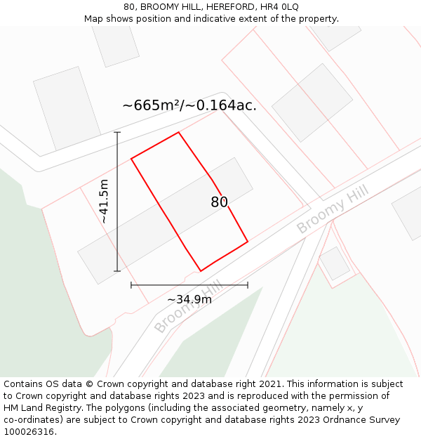 80, BROOMY HILL, HEREFORD, HR4 0LQ: Plot and title map