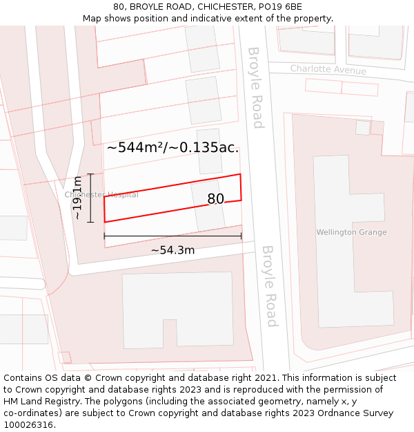 80, BROYLE ROAD, CHICHESTER, PO19 6BE: Plot and title map