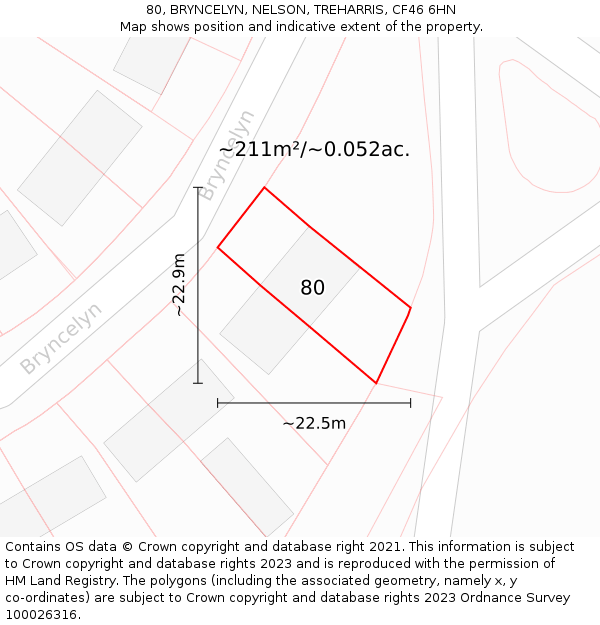 80, BRYNCELYN, NELSON, TREHARRIS, CF46 6HN: Plot and title map
