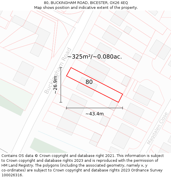 80, BUCKINGHAM ROAD, BICESTER, OX26 4EQ: Plot and title map