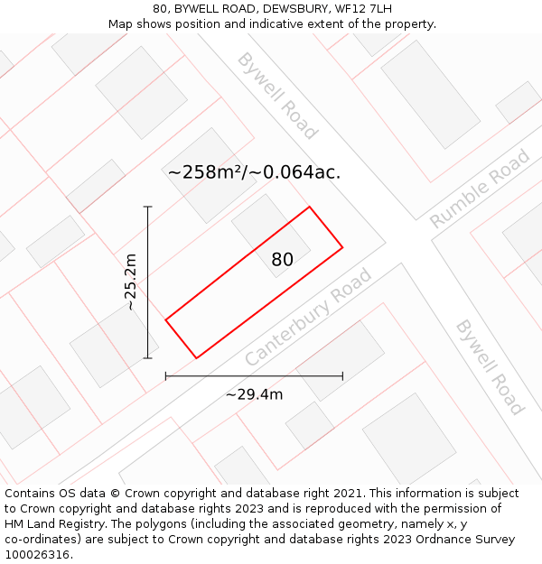80, BYWELL ROAD, DEWSBURY, WF12 7LH: Plot and title map