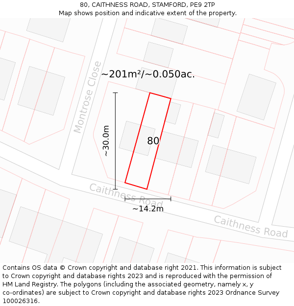 80, CAITHNESS ROAD, STAMFORD, PE9 2TP: Plot and title map