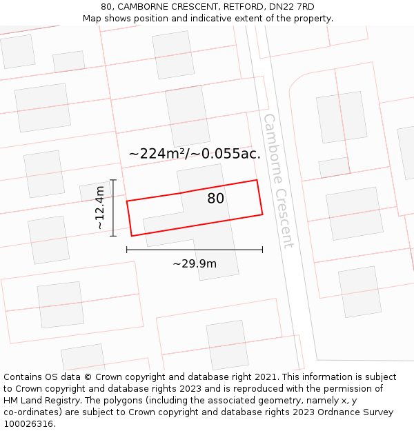 80, CAMBORNE CRESCENT, RETFORD, DN22 7RD: Plot and title map