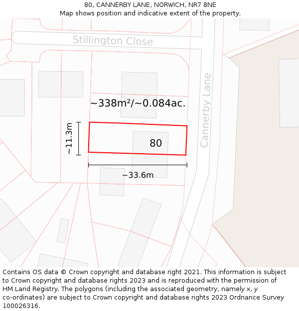 80, CANNERBY LANE, NORWICH, NR7 8NE: Plot and title map