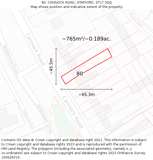 80, CANNOCK ROAD, STAFFORD, ST17 0QQ: Plot and title map
