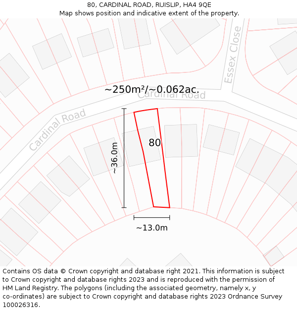80, CARDINAL ROAD, RUISLIP, HA4 9QE: Plot and title map