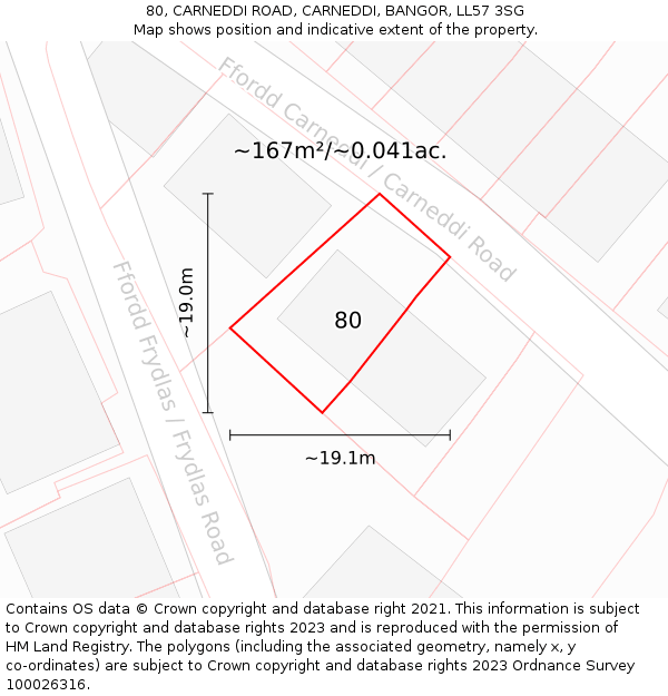 80, CARNEDDI ROAD, CARNEDDI, BANGOR, LL57 3SG: Plot and title map