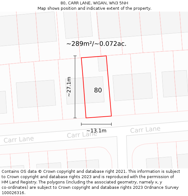 80, CARR LANE, WIGAN, WN3 5NH: Plot and title map