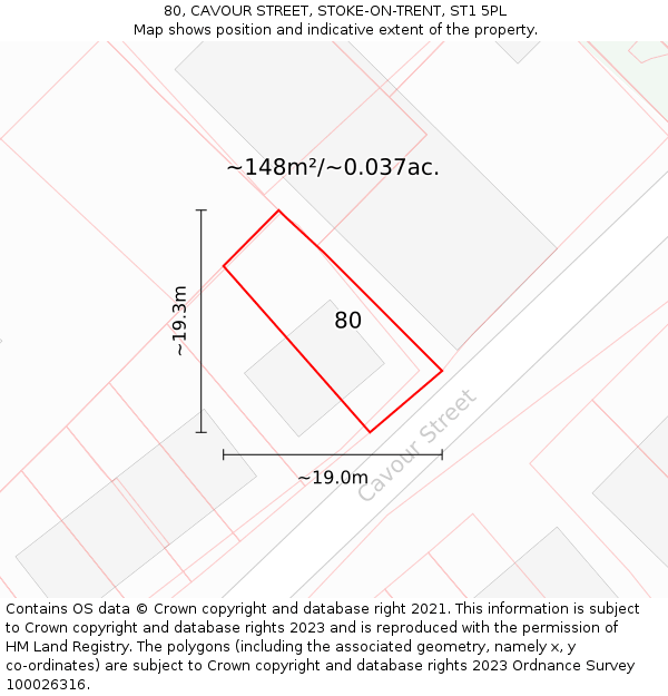 80, CAVOUR STREET, STOKE-ON-TRENT, ST1 5PL: Plot and title map