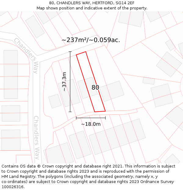 80, CHANDLERS WAY, HERTFORD, SG14 2EF: Plot and title map
