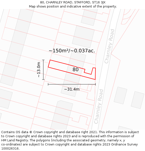 80, CHARNLEY ROAD, STAFFORD, ST16 3JX: Plot and title map